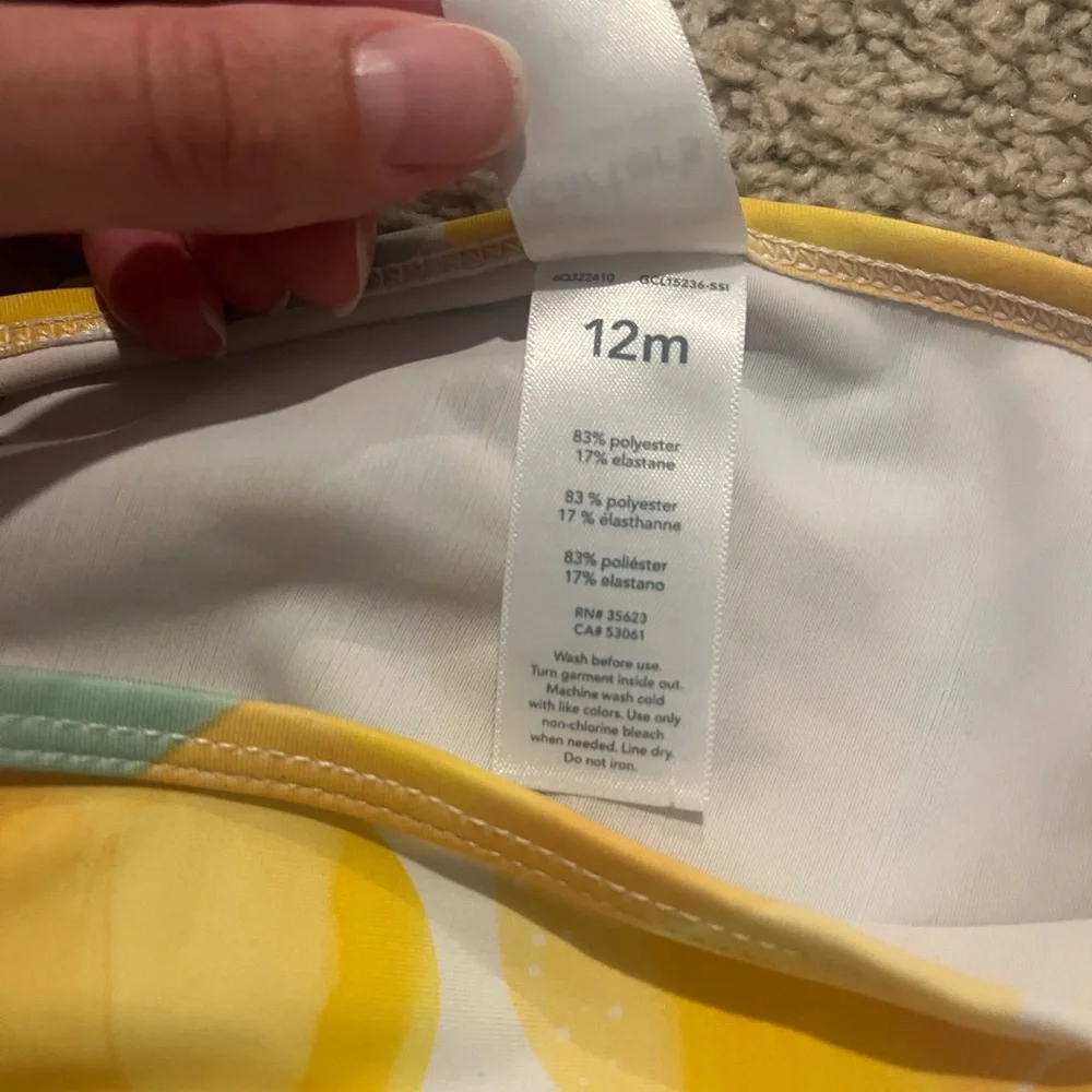 Carters Girls 12M Lemon Print Rash Guard Swimsuit Set | 2-Piece | UPF